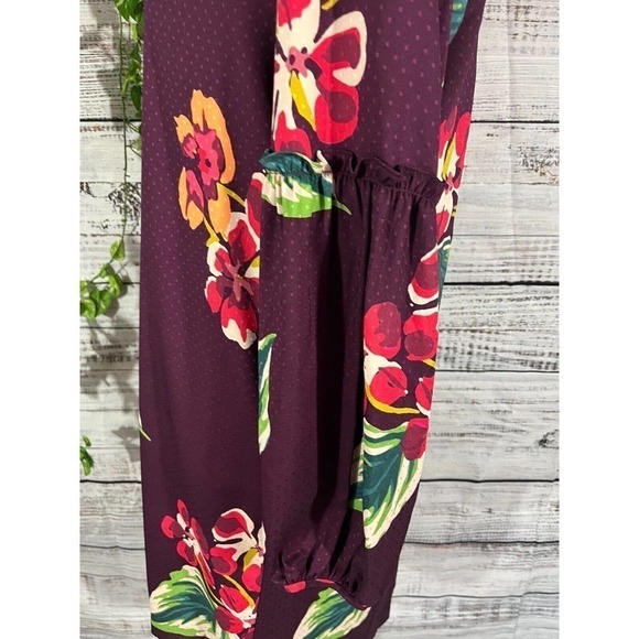 Ann Taylor Loft Tunic Dress Small Burgundy Green Floral Tropical Wedding Church - Picture 7 of 9